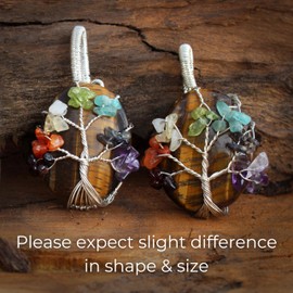 Sugandha Wellness Tiger Eye Healing Crystal Necklace - Strength & Confidence Booster. Tree Of Life Oval Pendant. Promotes Balance & Positive Energy