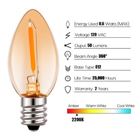 Emotionlite Night Light Bulbs, Amber LED C7 Bulb, 4W 5W 6W 7W Equivalent, E12 Candelabra Base, Salt Lamp and Nightlight Replacement Bulb, 0.6W, Amber Yellowish 2200K, 50LM, 4 Pack
