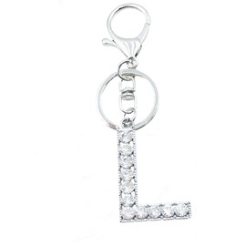 Xsclpomddy Alphabet Letter Key Ring Cute Key Ring Glitter Stones Silver Keychain for Bag Charm, l