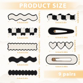 Ymapinc 9 Pairs Small Barrettes for Women Thin Hair, Black White Checker No Crease Snap Hair Barrettes for Thick Flat Claw Clips