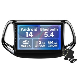 Android 14 Car Radio for 2+64G Jeep Compass/Patriot 2017-2019 10.1'' 1280 * 720 Touchscreen Car Stereo with Carplay Android Auto Backup Camera Mirror Link GPS Navigation WiFi 6 Bluetooth 5.4 FM SWC