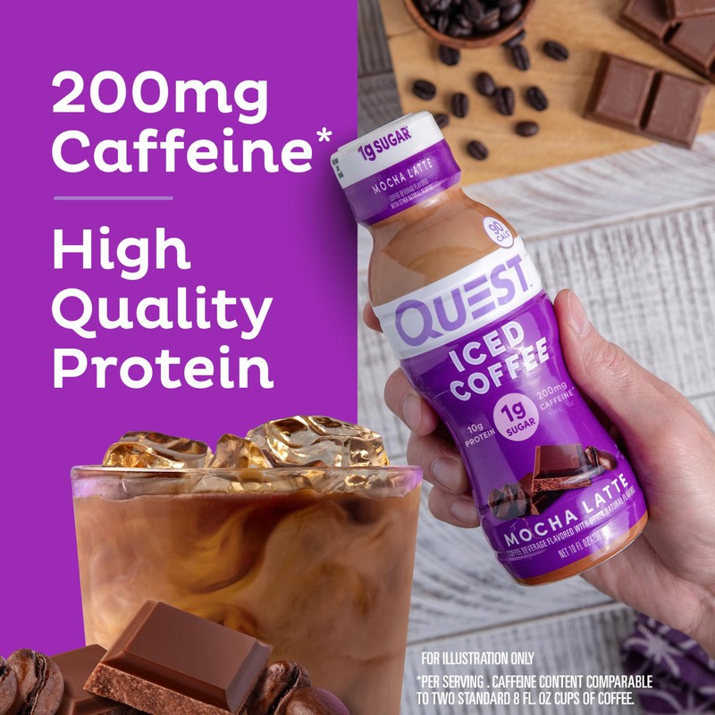 Quest Nutrition Iced Coffee, Mocha Latte, 1g of Sugar, 10g