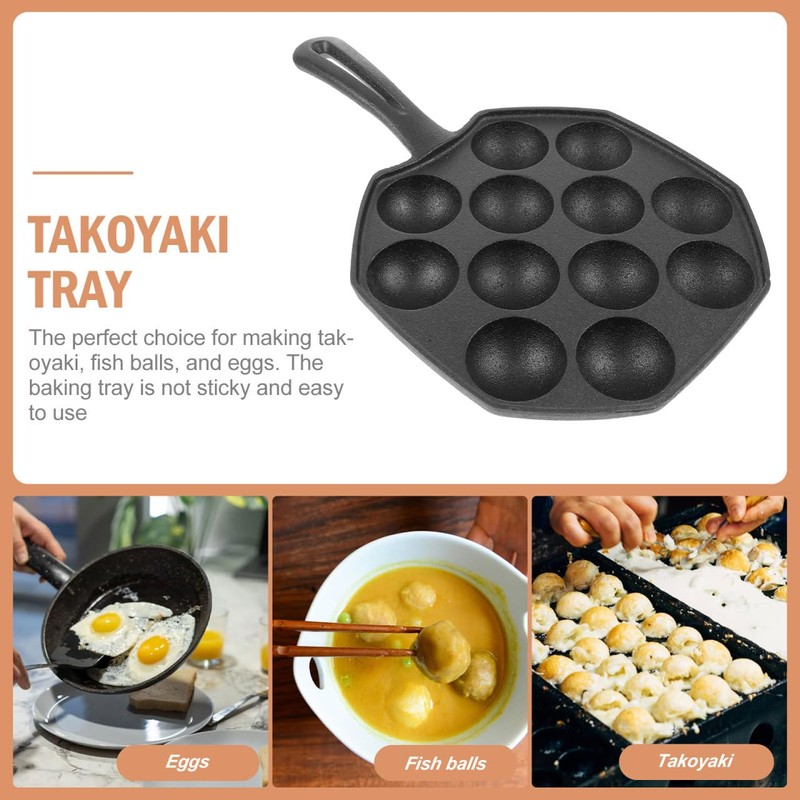 MUCKLILY Cast Iron Takoyaki Baking Pan 12-Cup Octopus Meatball Mold