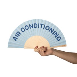 Fisura - Original hand fan with the inscription "air conditioning". Modern and fun fan. Blue folding fan 2 tones. 42.5 x 23. Material: wood and textile.