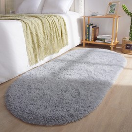 DETUM Grey Rug Soft Fluffy Oval Rugs Kids Rug for Girls Boys Bedroom Oval Throw Rug for Nursery Reading Room, Shaggy Cute Rugs Bedside School Dorm Home Décor, 2.6 x 5.3 Feet