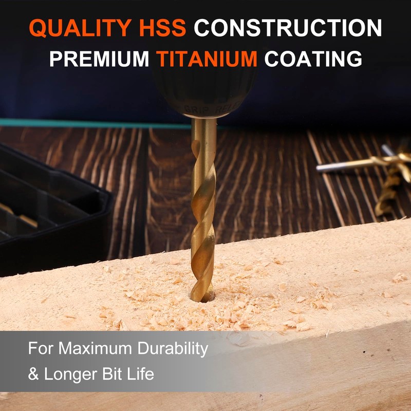 COMOWARE 230 Pcs Titanium Coated Drill Bit Set for Wood,