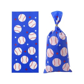 RS 50Pcs Baseball Treat Bags Baseball Candy Bags Heat Sealable Baseball Cellophane Bags with 50Pcs Twist Ties for Birthday Kids Party Football