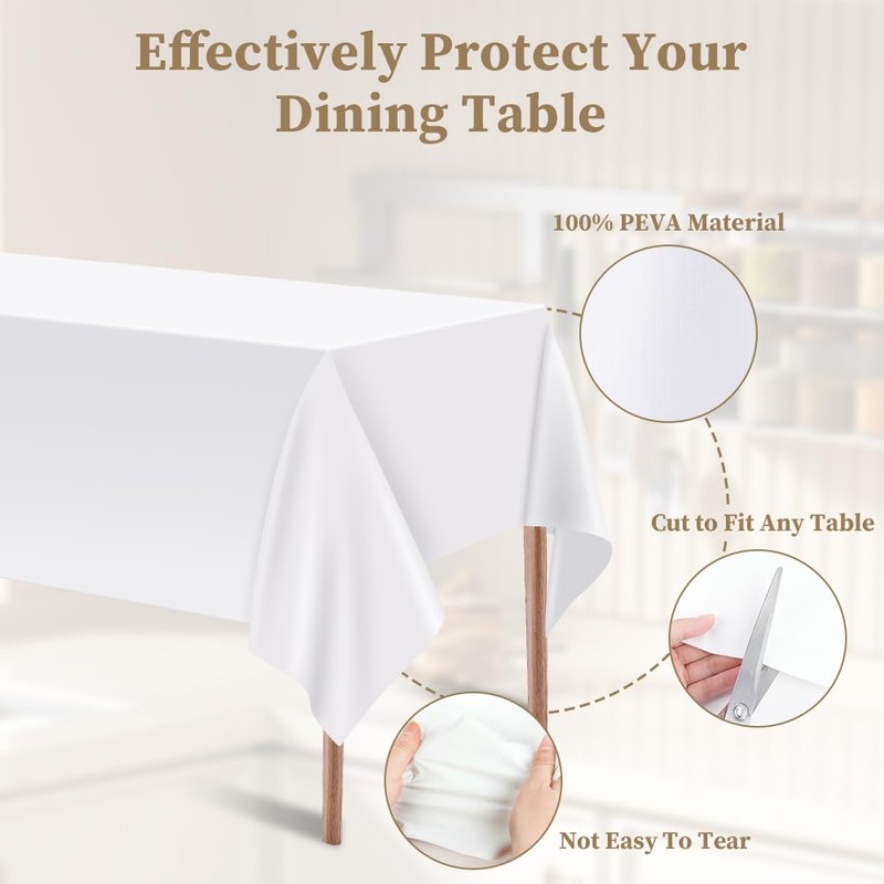 AMFUN 2Pcs White Rectangular Plastic Table Cover (137cm x 274cm),Wipeable