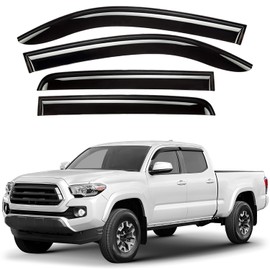 Window Deflectors Smoke Tinted Tape-On Side Window Vent Visor Deflectors Rain Guards Compatible with Toyota Tacoma 2016-2023 Double Cab - 4pcs. GW0524