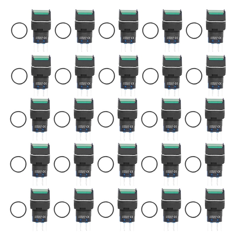 25PCS Push Button Switch with Light 16mm Square Self Locking