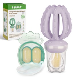 Haakaa Octopus Baby Fruit Food Feeder & Mini Freezer Nibble Tray Combo, Breastmilk Popsicle Molds for Cooling Relief, BPA Free Silicone Feeder for Safe Infant Self Feeding, 4 Month+ (Lavender)