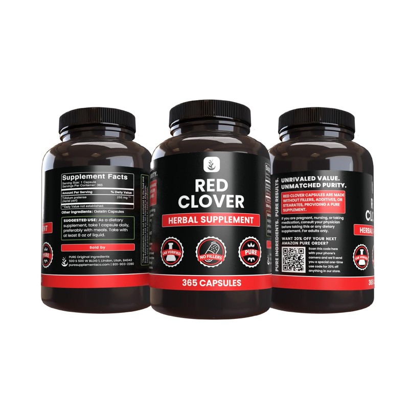 PURE ORIGINAL INGREDIENTS Red Clover (365 Capsules) No Magnesium Or