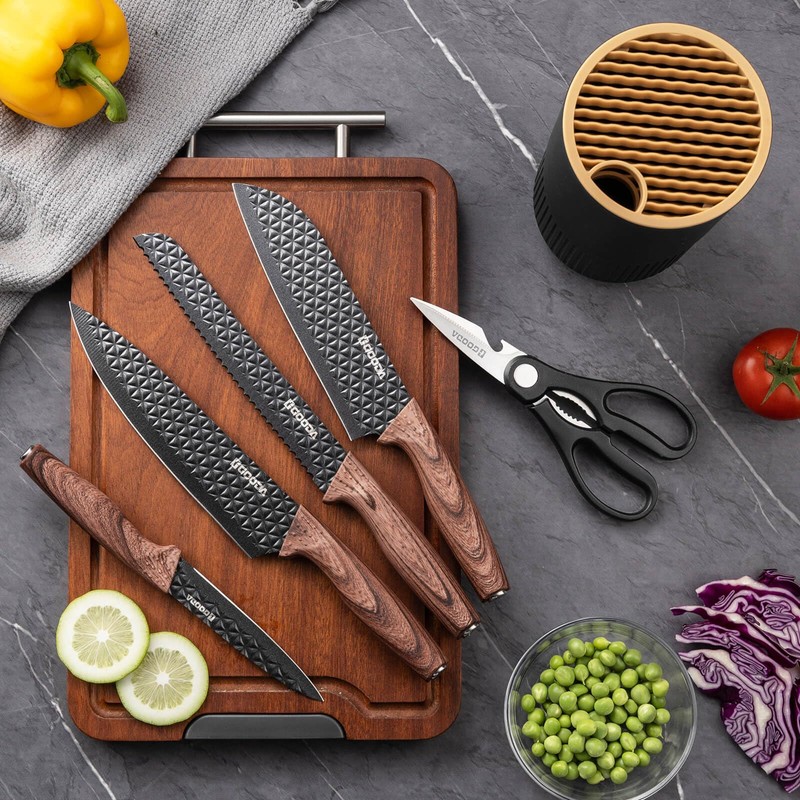 GOODA Kitchen Knife Set With Block,6-Piece Professional Chef Cooking Knives