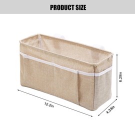 Bittwee Car Seat Back Organizer, Linen Hanging Self-Adhesive Vehicle Backseat Storage Bag with Multiple Pockets, Auto Caddy for Book Water Bottle Holder, Universal for SUV, Truck, Van (Beige)