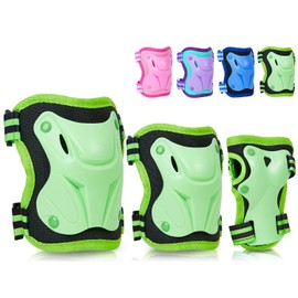FIODAY Knee Pads for Kids Knee Elbow Pads Wrist Guard Protective Gear Set with Drawstring Bag Adjustable Kids Knee Pads for 3-8-12 Years Girls Boys Biking Scooter Skateboard, Green, 3-8 Years Old
