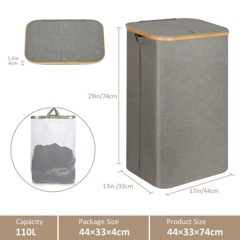iEGrow Laundry Hamper with Lid, 110L Large Laundry Hamper with