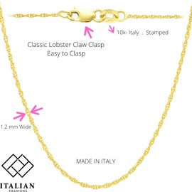 14K, 10K Yellow or White Solid Gold Italian Diamond Cut 1 mm 1.2 mm Rope Chain Necklace Thin & Strong gold chain - Lobster Claw Clasp- GIFT BOX with each order