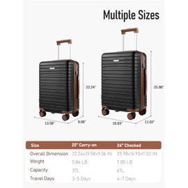 FIGESTIN Carry on Luggage 22x14x9 Airline Approved with Spinner Wheels, Hardside Lightweight 20" Carry on Suitcase Airline Approved TSA Lock (Black)