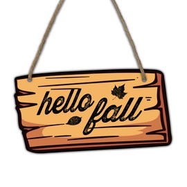 Fall Wooden Hanging Sign - Hello Fall Front Door Wreath Wooden Plaque For Thanksgiving Harvest - Rustic Autumn Door Sign For Porch, Outdoor, Farmhouse, Home & Party Decoration - A03
