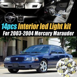 14Pc Super White 6000k Car Interior LED Light Bulb Kit Pack Compatible for 2003-2004 Mercury Marauder