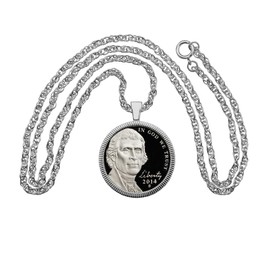 US 2014 Jefferson Nickel 5 Cents Gem BU Uncirculated Proof Coin 925 Sterling Silver Necklace New