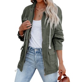 Ebifin Women's Military Anorak Jacket Zip Up Snap Buttons Lightweight Safari Utility Coat Outwear With Pockets