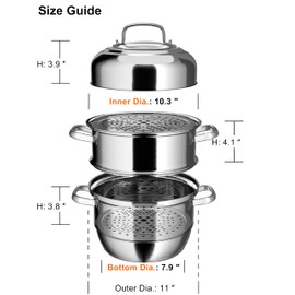 VENTION 3 tier Steamer Pot Stainless Steel 28cm, Induction Steamer for Cooking, 11 Inch Steam Pot for Dumpling
