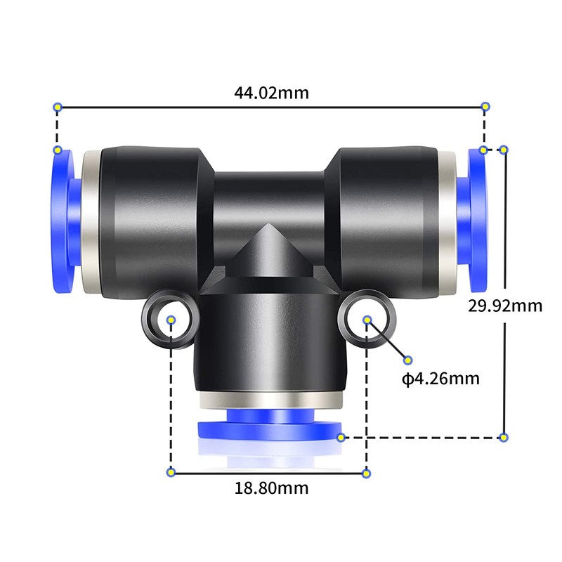 TAILONZ PNEUMATIC Blue Tee 3-Way - 8MM Tube OD Push-to-Connect