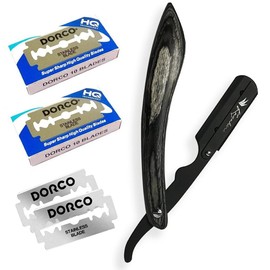 Kazakiri Men's Dark Wood Striking Deep Shaving Razor, Supervised by Professional Barbers, Facial Shaving, Includes 40 Blades (20 Pieces)