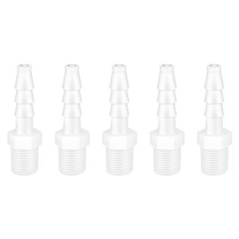 Quickun Plastic Hose Barb Fitting, 1/4" Barb to 1/8" Male Thread White Adapter Union Fitting (Pack of 5)