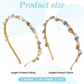 GOMAKERER 2 Pcs 2 Colors Gold Bridal Headbands, Crown Pearl Baroque Hairbands Crystal Beaded HairWires Metal Hair Hoop Accessories for Women Brithday Gift Decoration