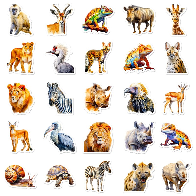 Mistree 50 Africa Animals Stickers, Animals, Realistic, Jungle Stickers, Waterproof,