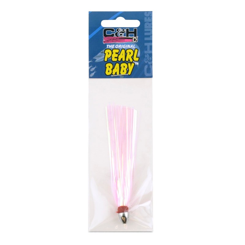 C&H Lures Pearl Baby Lure, Pink/Pearl Tinsel Skirt, 1/8 oz
