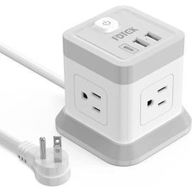 Power Strip with USB, FDTEK Flat Plug Extension Cord with 4 Outlets and 3 USB(1 USB C), 5 FT Power Cord Desktop Charging Station, Overload Protection, Compact Portable for Travel Home Office