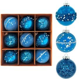 Fassory 9Pcs 80MM Green Christmas Baubles, Galaxy Themes Christmas Tree Ornaments, Xmas Tree Decorations Baubles (Green)