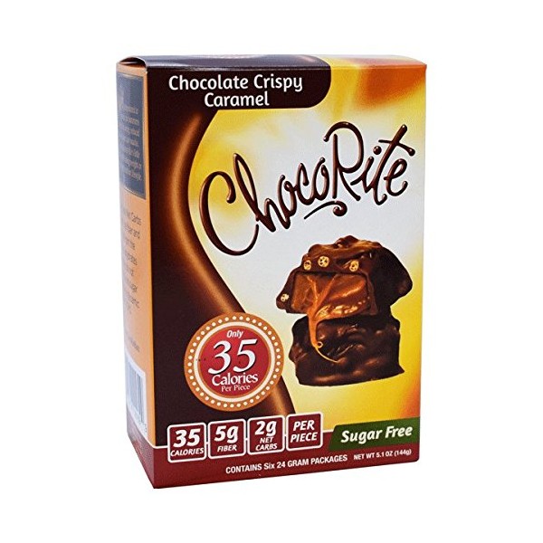 CHOCORITE CHOCOLATE VALUE PACK -6 24 GRAM BARS-SUGAR FREE-35 CALORIES PER PIECE (CHOCOLATE CRISPY CARAMEL)