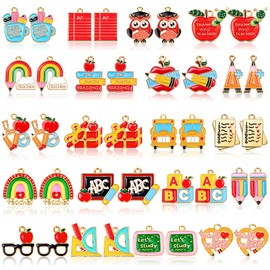 RUEGGVAT 40Pcs Back to School Charms, Teacher Charms for Jewelry Making