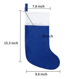 Tokforty 12 Pack Felt Christmas Stockings, 19 Inches Blue and White Christmas Stockings, White Cuff with Silver Trim Christmas Stockings for Family Christmas Holiday Decorations
