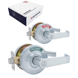 OAKMOORE Commercial Grade Bathroom Door Lock Handle with Occupancy Indicator - See Occupied Vacancy or Engaged Status On Public Restrooms and Bathrooms Locks - 2-Year Warranty, Silver