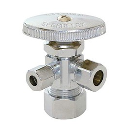 Eastman 3/8 Inch x 1/4 Inch x 5/8 In. OD Compression (1/2 In. Nom.) Multi-Turn Dual-Outlet Three-Way Stop Valve, Brass Plumbing Fitting, Chrome, 04351LF