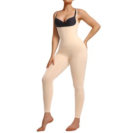 SHAPERX Women's Tummy Control Shapewear Leggings High Waisted Full Body Seamless Shaper Bodysuit,SZ5802-Beige-L/XL