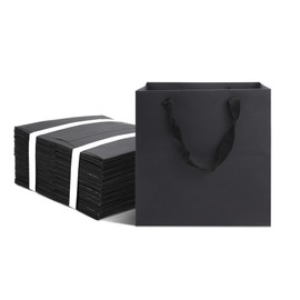 HUAPRINT Black Gift Bags with Handles,Black Paper bags,24 Pack 8x8x8inch Square Size Black shopping Bags,Party Bags,Favor Bags,Goody Bags,Business Bags,Kraft Bags, Retail Bags, Paper Gift Bags