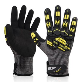 DEX FIT Level 7 Cut Resistant Gloves SSG713 Impact - Steel Fiber Protection, Sandy Nitrile Grip, Anti-Vibration, Shock Absorbing, Comfort and Dexterity, Durable and Washable; Grey S (7) 1 Pair