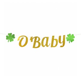 Oh Baby Banner, baby shower de San Patricio, baby shower con temática irlandesa, baby shower del día de San Patricio, trébol oh baby banner dorado con purpurina para el día de San Patricio,