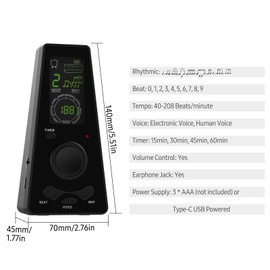 Electronic Digital Metronome with Timer Universal Electronic Metronome with Volume and Beat Speed Control, Battery or USB Cable Powered, for Guitar Piano Violin Drum