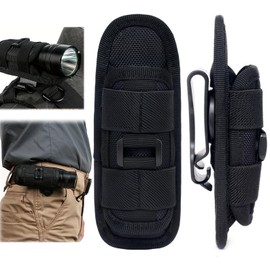 Anrbb Torch Holster, 360 Degree Rotating Torch Bag with Belt Clip, Tactical Torch Holder for Outdoor, Hiking, Hunting, Camping, Nylon Torch Cover, Black