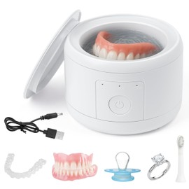 MALLMALL6 Ultrasonic Retainer Cleaner, 50kHz Portable Rechargeable Cleaner for Dental Retainer Machine with 3 Timing Modes, 200ML Compact Dental Cleaning Pod for Dentures Mouth Guards Braces Jewelry