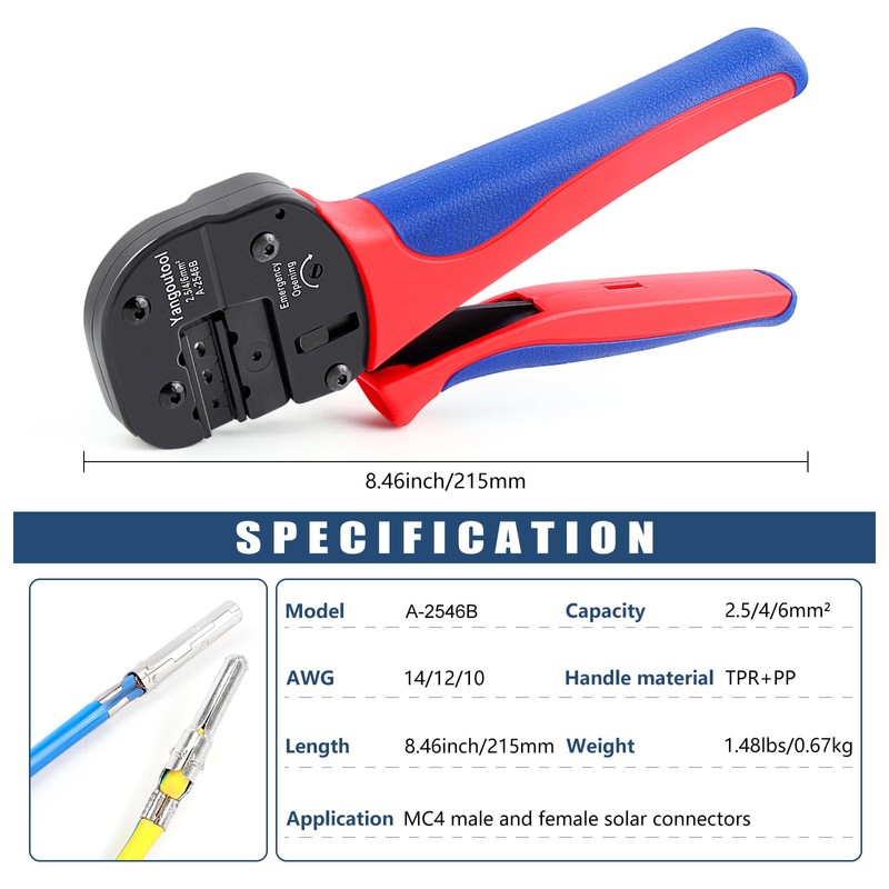 Yangoutool Solar Crimping Tool YG-2546B for AWG 14-10(2.5/4/6.0mm2) PV Connectors