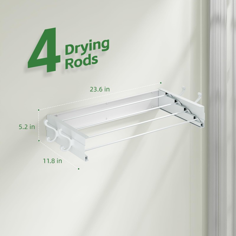 Wall Mounted Clothes Drying Rack for Laundry 23.6", Folding Clothes