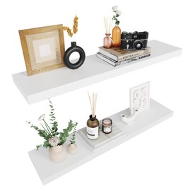 Colima Floating Shelves for Wall White Wood Wall Shelf for Bedroom, 36 Inch Wall Mounted Floating Shelves for Bathroom Living Room Kitchen Office, 1.3" Thick Floating Book Shelves for Wall, Set of 2